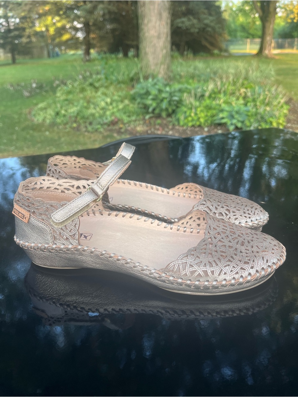 Pikolinos Puerto Vallarta Leather Mary Jane Metallic Tan Sandals size 40/9-9.5